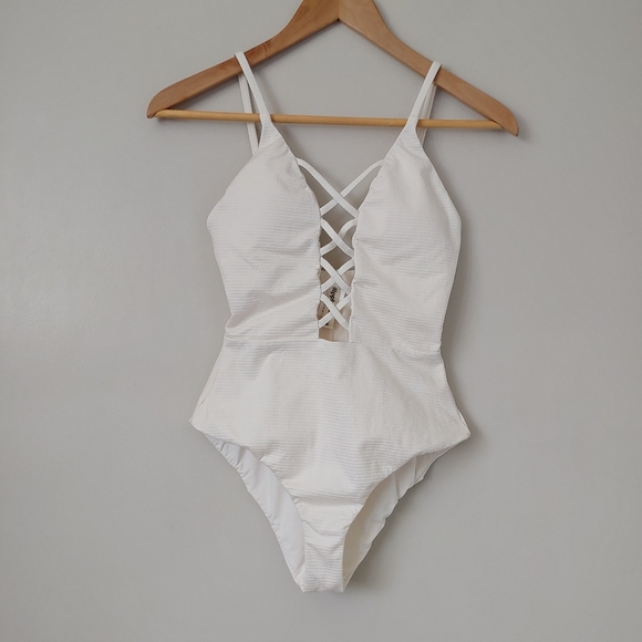 Dippin Daisys Bliss One Piece Swimsuit Criss Cross Size Small White Dove - Picture 5 of 16
